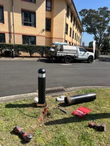 Bollard light installation at the Mercure Hotel, Macquarie Park