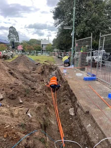 Underground electrical cable trench at Petersham Bowling Club