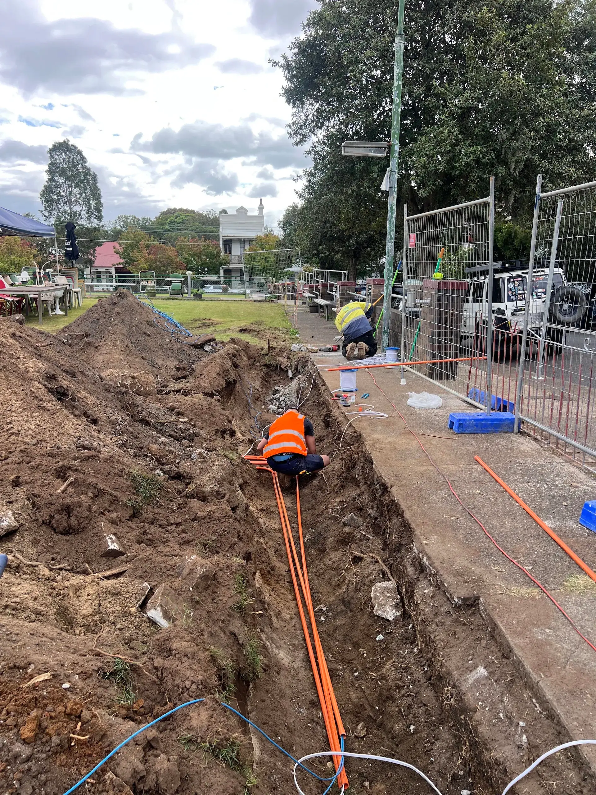 Underground electrical cable trench at Petersham Bowling Club